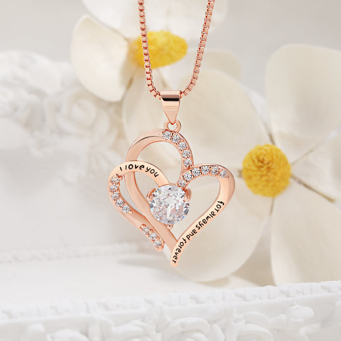Wholesale Women's Heart-to-Heart Pendant  Diamond-encrusted Romantic Love Necklace