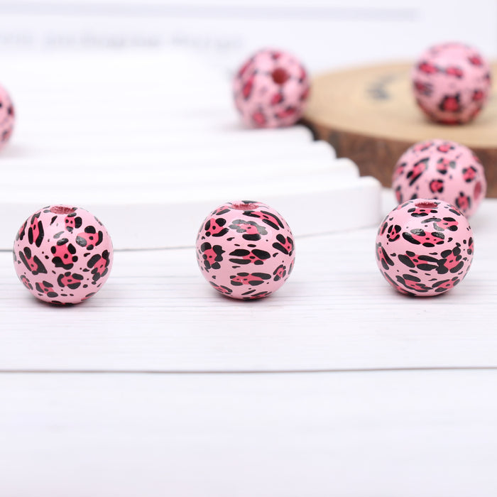 Wholesale 50PCS 16mm Printed Leopard Wood Beads Set JDC-BDS-TianYue019