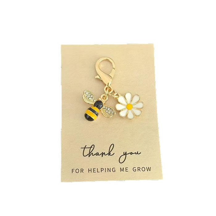 Wholesale Cute keychain with diamonds, thank you card decoration, metal pendant buckle in English