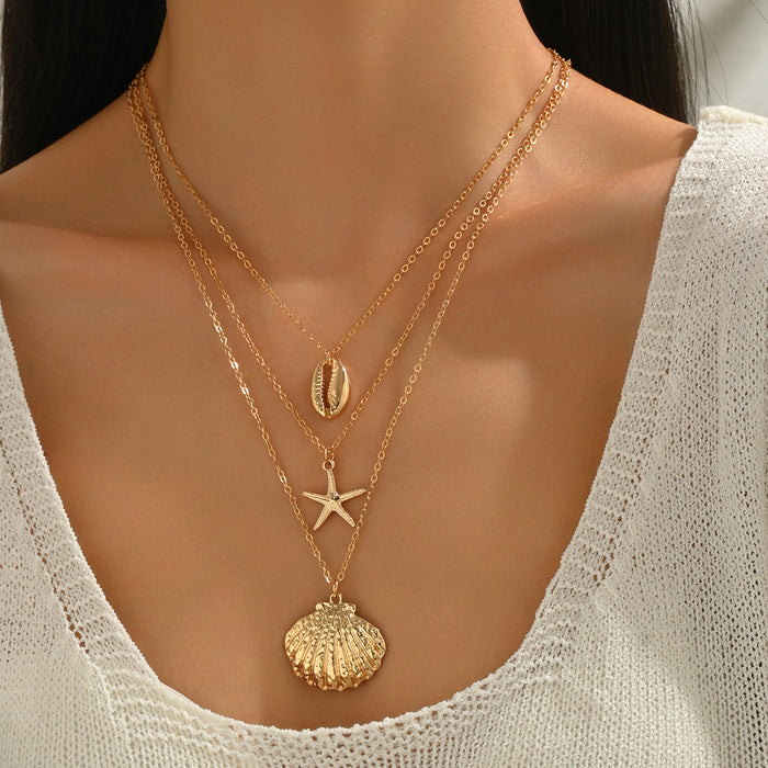 Wholesale Multi-Layer Sun Pendant Necklace Gold Alloy Trendy Fashion Accessory
