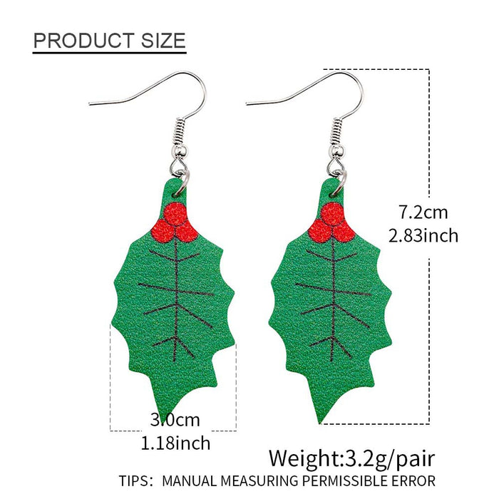 Wholesale  Christmas Green Frog Leather Earrings  Double-Sided Printed Earrings Holiday Accessories