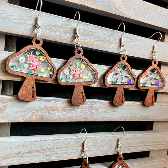 Wholesale Retro Floral Mushroom Wooden Earrings Jewelry Accessory