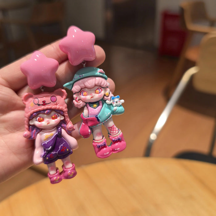 Wholesale Cute cartoon girl original handmade niche design silver needle earrings