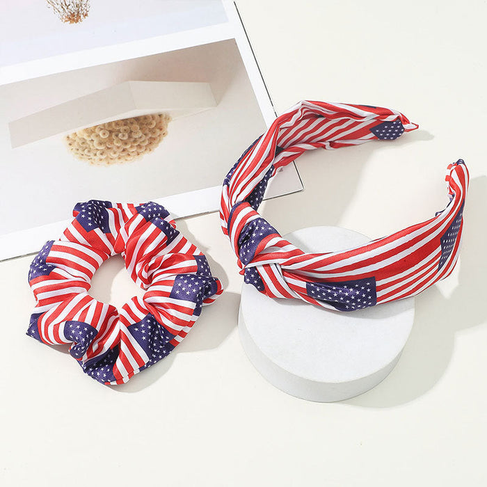 Wholesale American Flag Independence Day Cloth Headband Hair Scrunchies Set JDC-HD-JingZ002