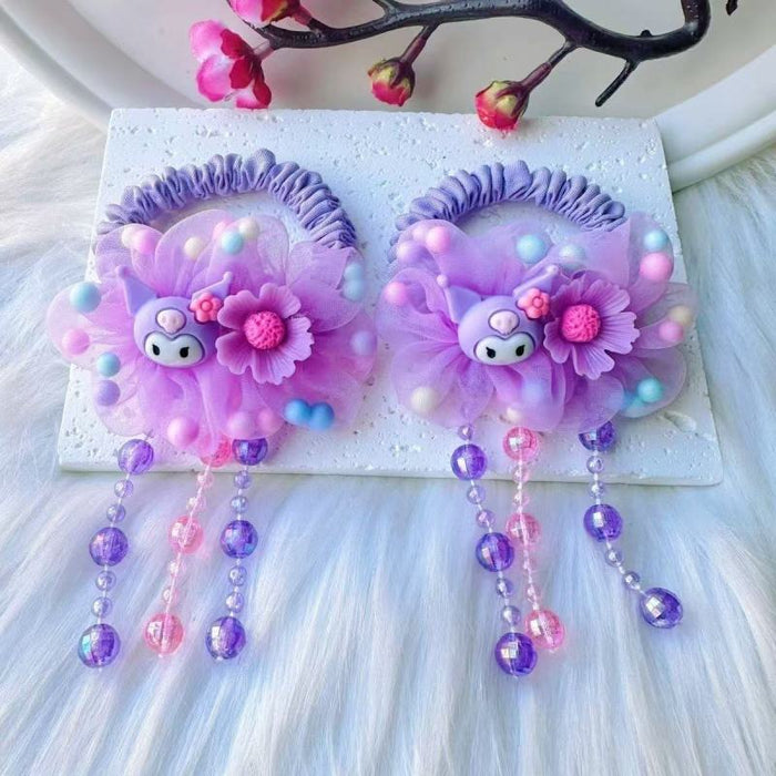 Wholesale Kids'  Flower High Elastic Tassel  Hair Scrunchies