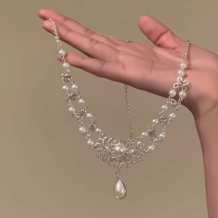 Wholesale Pearl Necklace Retro Princess Court Style Clavicle Diamond Zircon Neck Chain