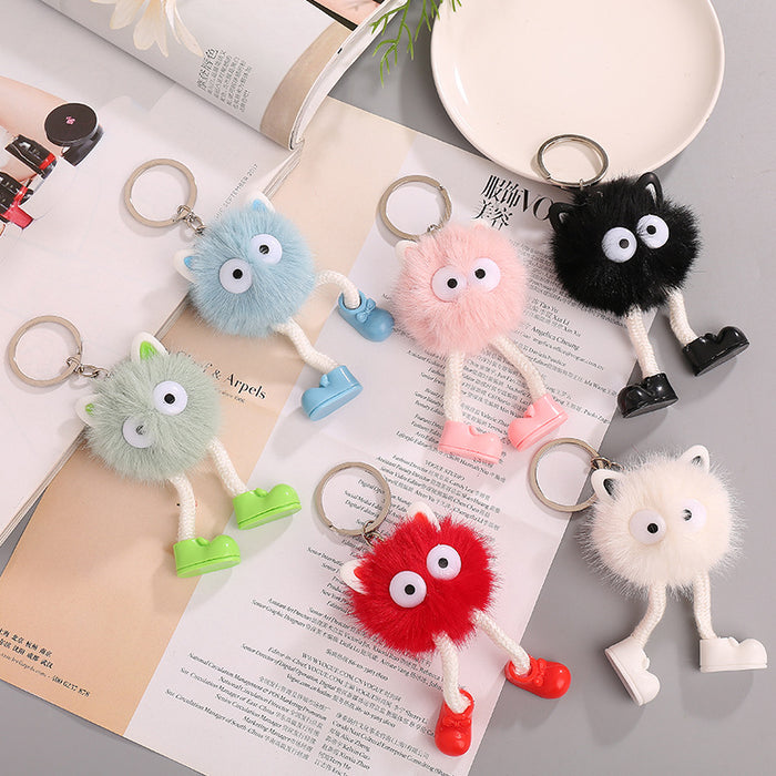Wholesale plush long legs small coal ball pendant handmade fur ball key chain bag pendant accessories