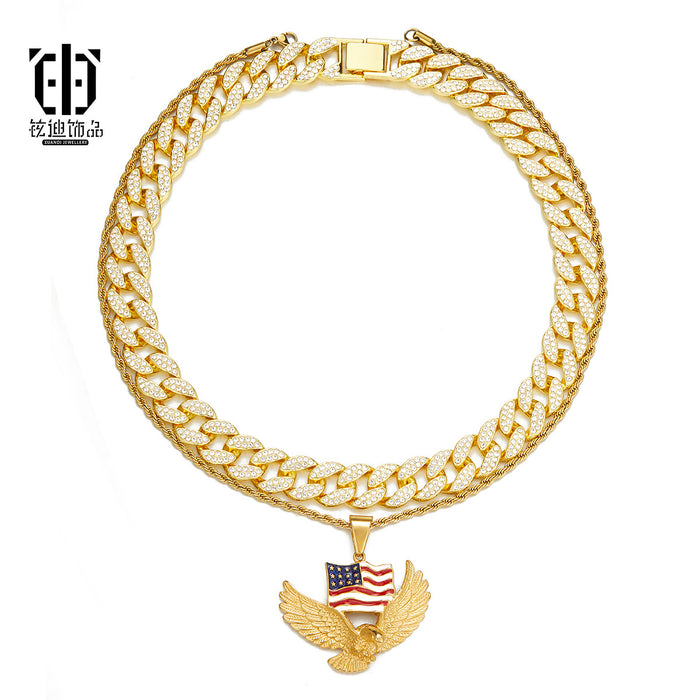 Wholesale American Independence Day Series Alloy Cuban Chain Pendant Necklace JDC-NE-XuanDi003