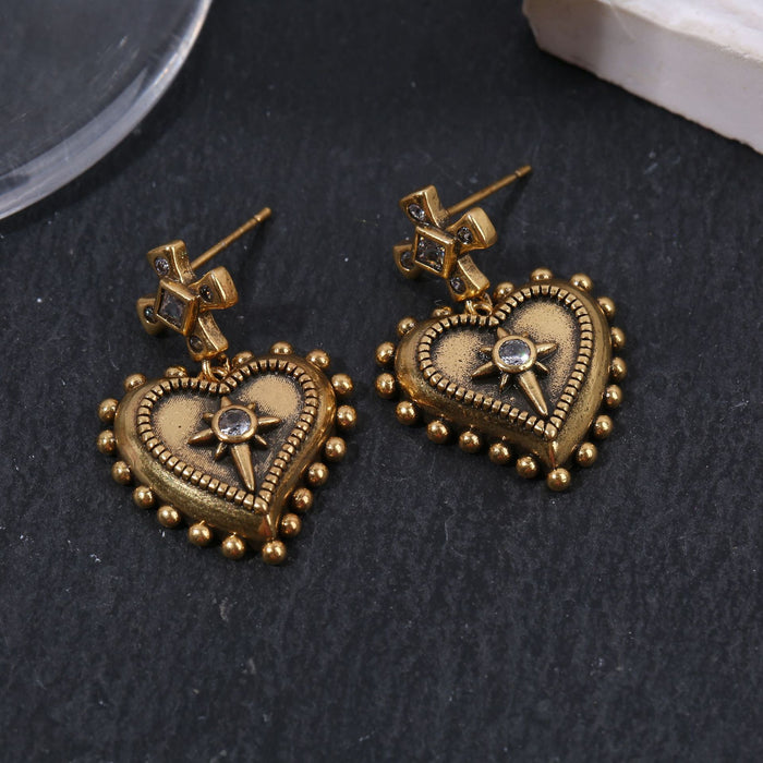 Wholesale Retro distressed heart earrings niche retro earrings