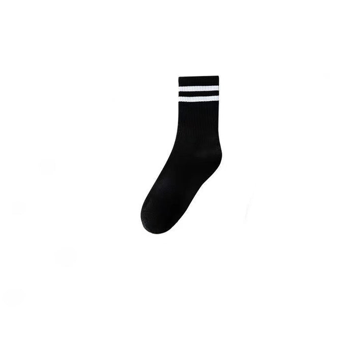 Wholesale Socks with parallel bars, mid length socks, pure cotton casual sports long socks
