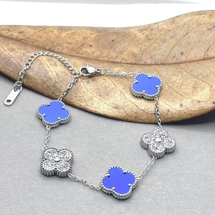 Wholesale Bracelet Lucky Flower Bracelet Steel Diamond Set Stainless Steel Five Flower Bracelet