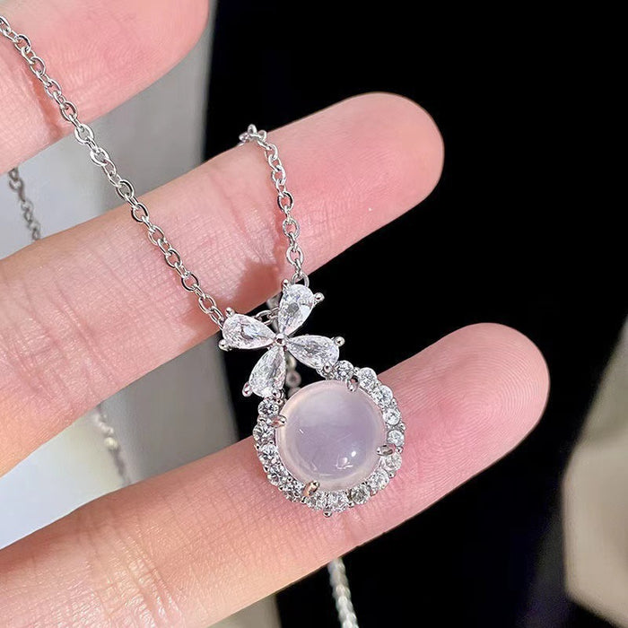 Wholesale Imitation white jade marrow bow collarbone chain flower pendant necklace