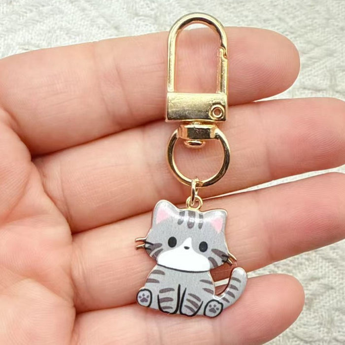 Wholesale 10pcs Cartoon Alloy Printed Pendant Cute Kitten Keychain Animal Series Metal Key Ring Bag Charm Accessory