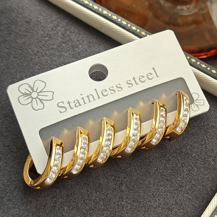 Wholesale Simple and high-end new popular U-shaped geometric full diamond ear buckle with a simple and versatile temperament, titanium steel earrings