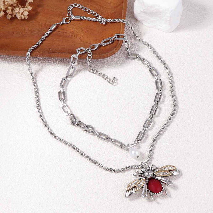 Wholesale Pearl and Micro-inlaid Zircon Animal Pendant Necklace Women's Necklace