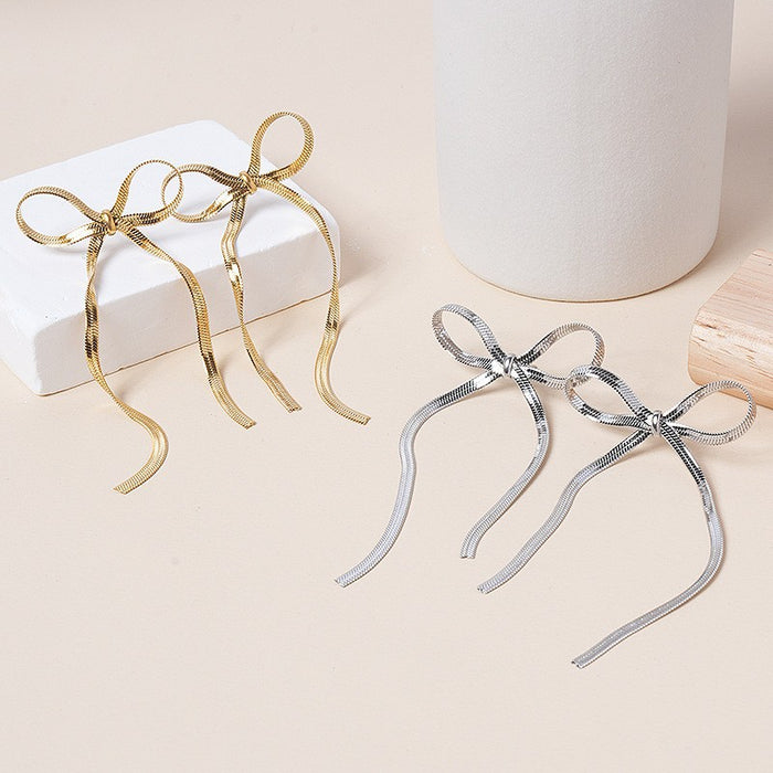 Wholesale Metal Ribbon Knotted Bow Stud Earrings JDC-ES-LiR003