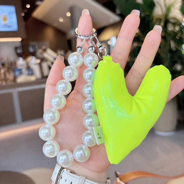 Wholesale Fashion Leather Love Pearl DIY Keychain Phone Short Hanging Chain Bag Hanging Decoration