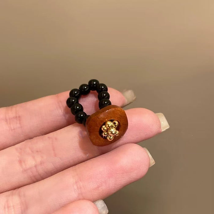 Wholesale Vintage brown beaded ring, wooden personalized bracelet, stacked with index finger ring