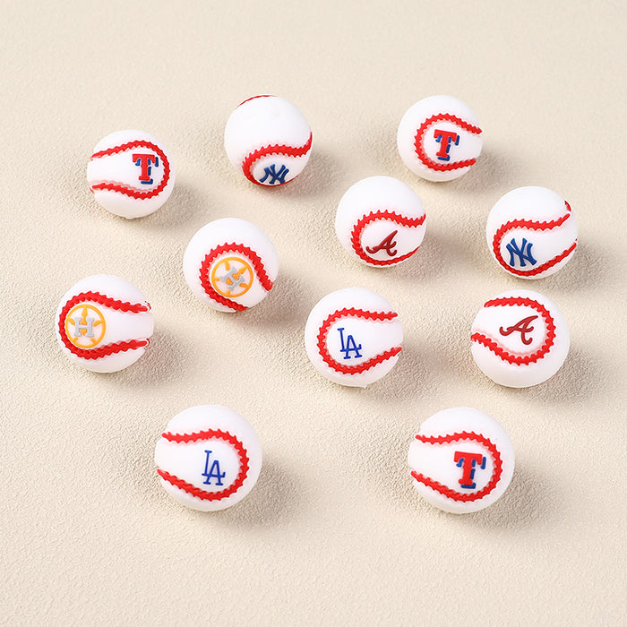 Wholesale 20pcs Baseball Team Silicone Beads DIY Bead Pen Children Boy Jewelry Football Silicone Bead Accessories