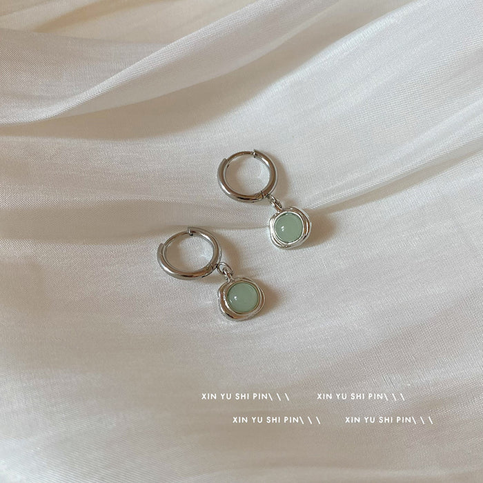 Wholesale Retro mint green cat eye stone pendant earrings with light luxury and high-end feel, exquisite and simple earrings