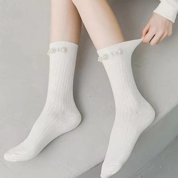 Wholesale New pearl pure cotton breathable fashionable pile socks