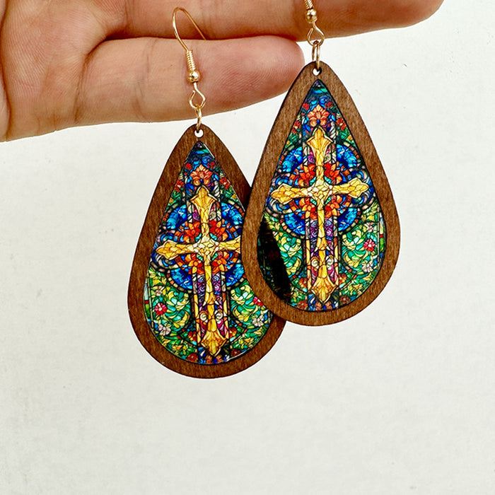 Wholesale Trendy Acrylic Water Drop Earrings Church Color Print Translucent Jewelry Accessory