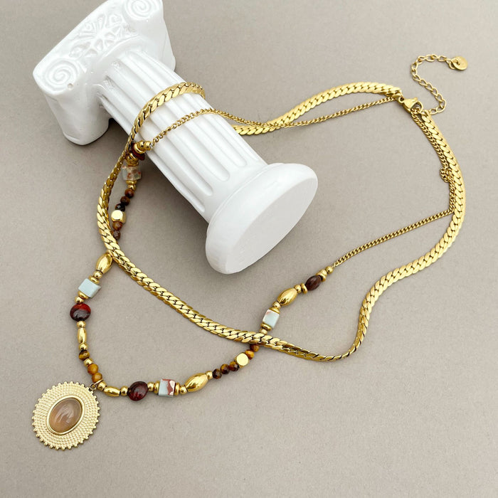 Wholesale Round Bead Handmade Double Chain Pendant JDC-NE-Jinyue002