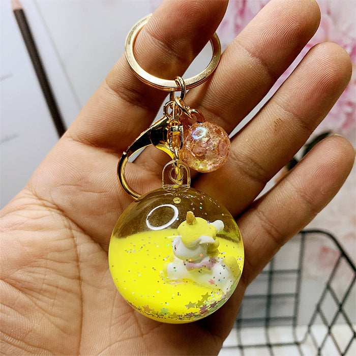 Wholesale Creative liquid oil key chain quicksand key chain crystal ball unicorn floating car cute bag small pendant