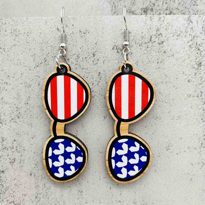 Wholesale Independence Day Pentagram Ice Cream Love Print Wooden Earrings JDC-ES-PuCi035