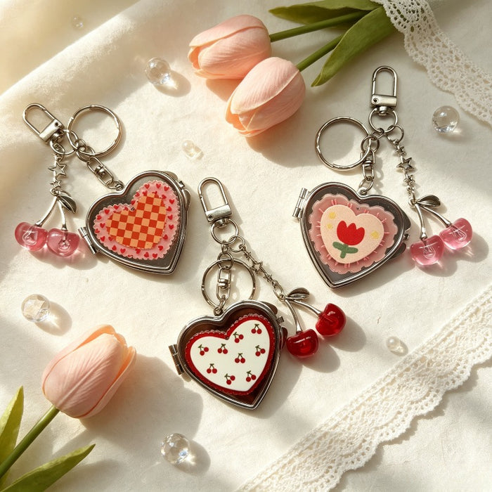 Wholesale Candy Cherry Heart Mirror Keychain Bag Charm Trendy Accessory