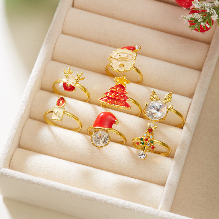Wholesale Christmas Ring Set Cartoon Christmas Tree,  Old Man,  Elk Pattern Bracelet