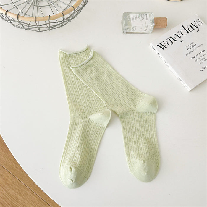 Wholesale Socks with hollow mesh and boneless stacking, rolled edge socks, mid tube socks
