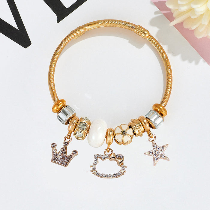 Wholesale Stainless Steel Rhinestone Butterfly Swan Beaded Bracelet MOQ≥2