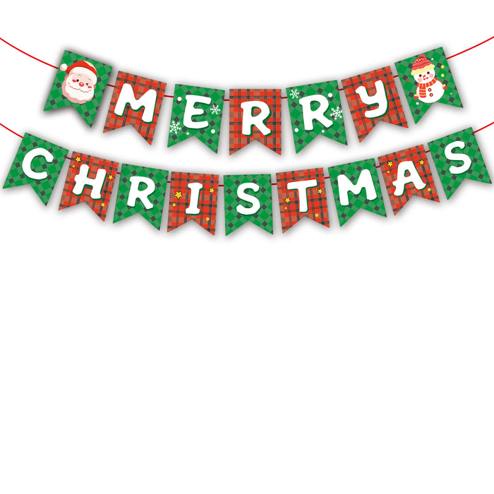 Wholesale Christmas Decorations Christmas Pull Flag Hanging Flag Holiday Banner Party Decoration Paper Cartoon Christmas Pull Flower String Flag