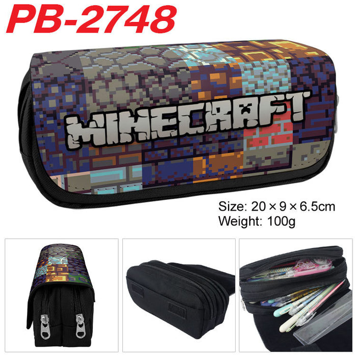 Wholesale Cartoon Game Themed Canvas Pencil Case Double Layer Zipper Large Capacity Student Stationery