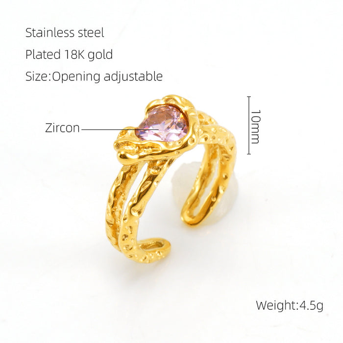 Wholesale Vintage titanium steel moonstone open adjustable ring