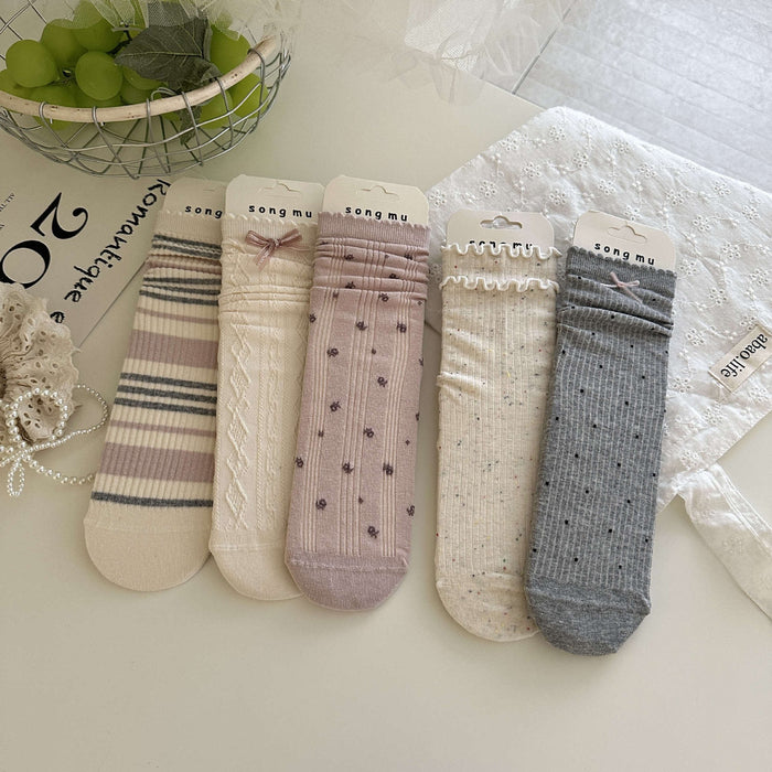 Wholesale Butterfly knot socks, children's mid tube socks, lace cotton mesh hollow pile socks