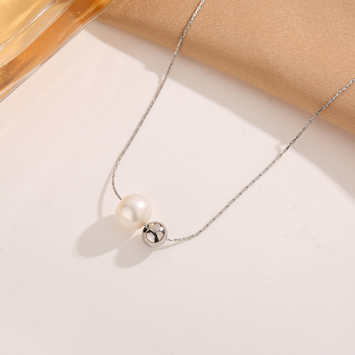 Wholesale 5pcs Freshwater Pearl Titanium Steel Necklace JDC-NE-MeiCheng010