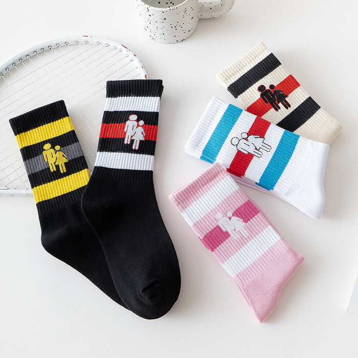 Wholesale Small niche design, striped cotton socks, college style high top socks, unisex
