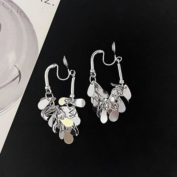 Wholesale Exaggerated Silver Long Metal Tassel Hoop Earrings