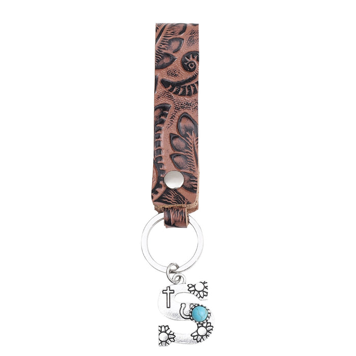 Wholesale Genuine Leather Retro Keychain with Handmade Textured Design