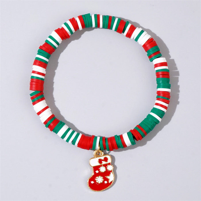 Wholesale Christmas Bracelet Women' s Fashion Colorful Soft Ceramic Beaded Christmas Bracelet Christmas Stockings Pendant Bracelet
