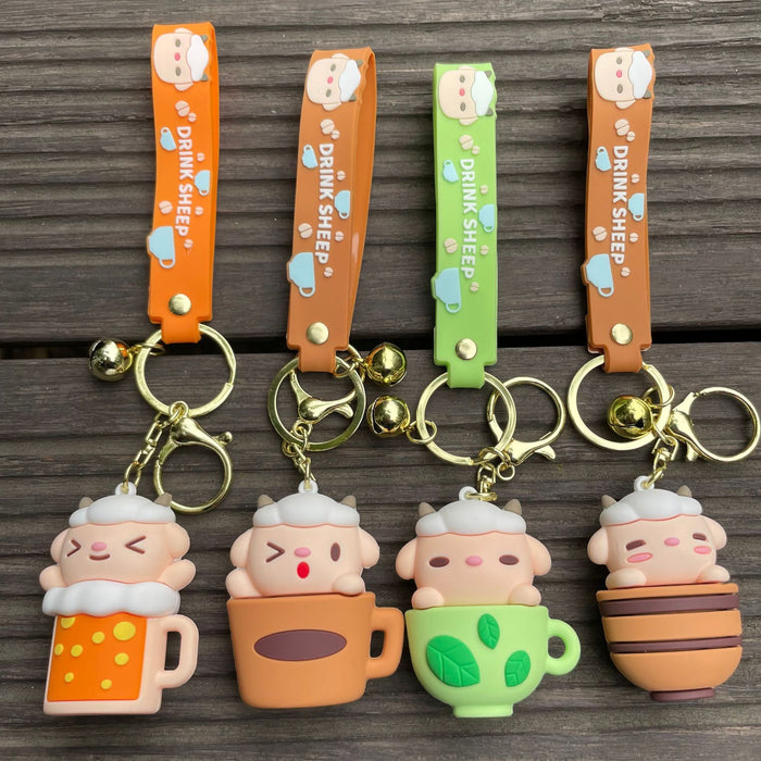 Wholesale 3D cute tea cup, sheep keychain pendant, backpack accessories, couple car keychain gift