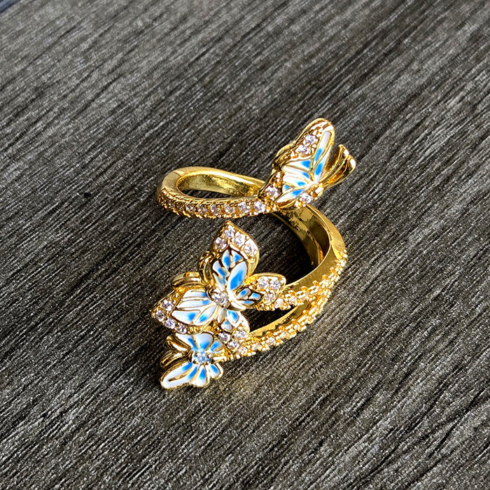Wholesale New Dynamic Design Dreamy Dancing Butterfly Enamel Exquisite Opening Adjustable Ring