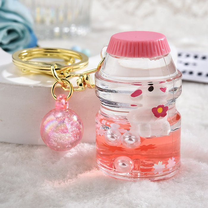 Wholesale Quicksand Bottle Cartoon Kitten Keychain
