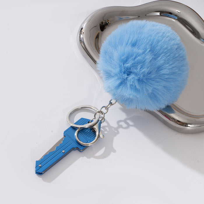 Wholesale Mini Multi-function Key Knife Fur Ball Two-piece Metal Keychain JDC-KC-ZY036