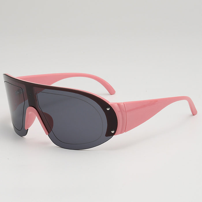 Wholesale New one-piece large frame sunglasses with high-end feel, wide leg color film sports cycling sunglasses