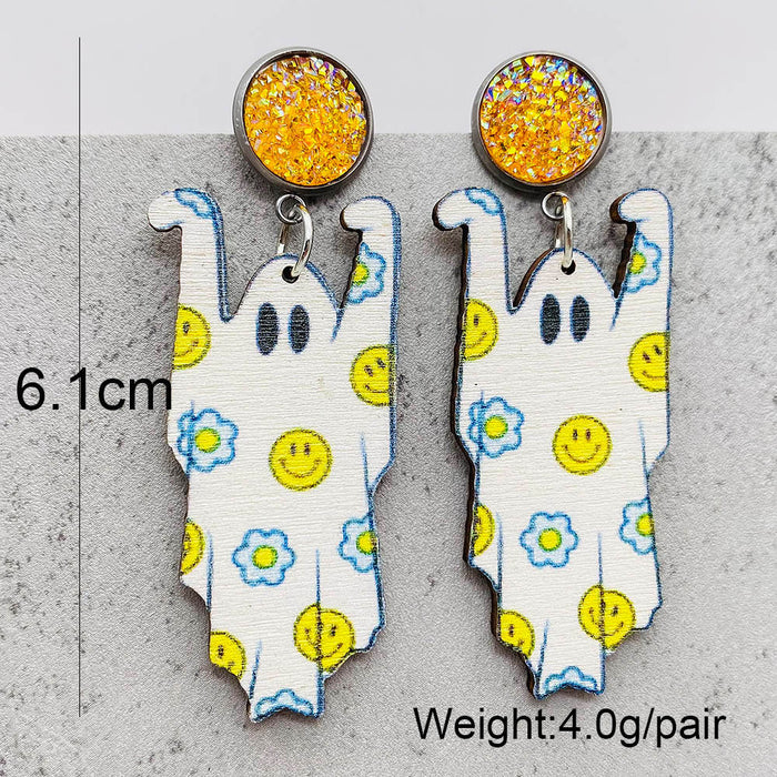 Wholesale Halloween Ghost Wooden Earrings JDC-ES-Chengy037