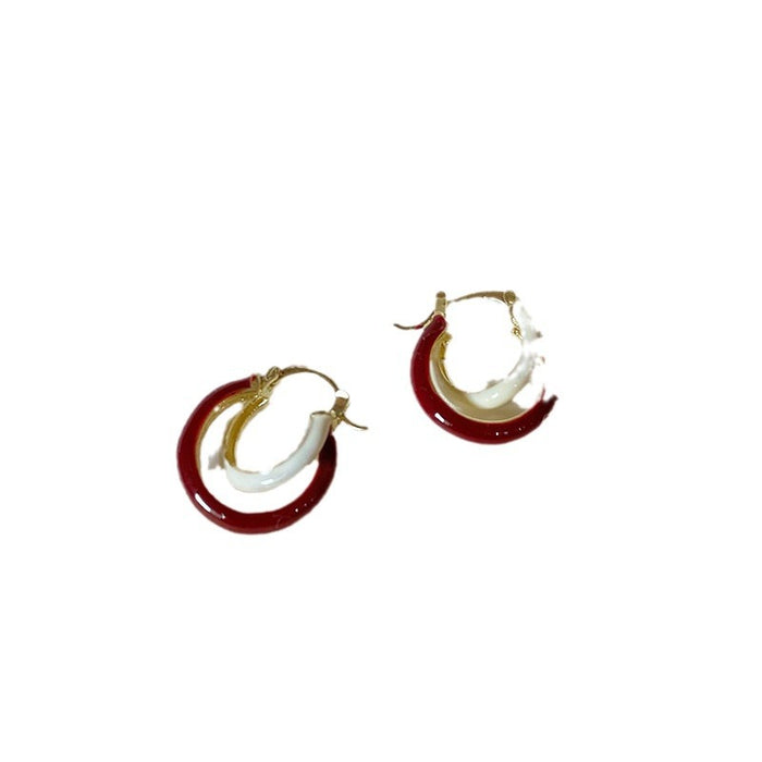 Wholesale Vintage wine red contrasting earrings, niche design, high-end temperament, fashionable personality, versatile earrings