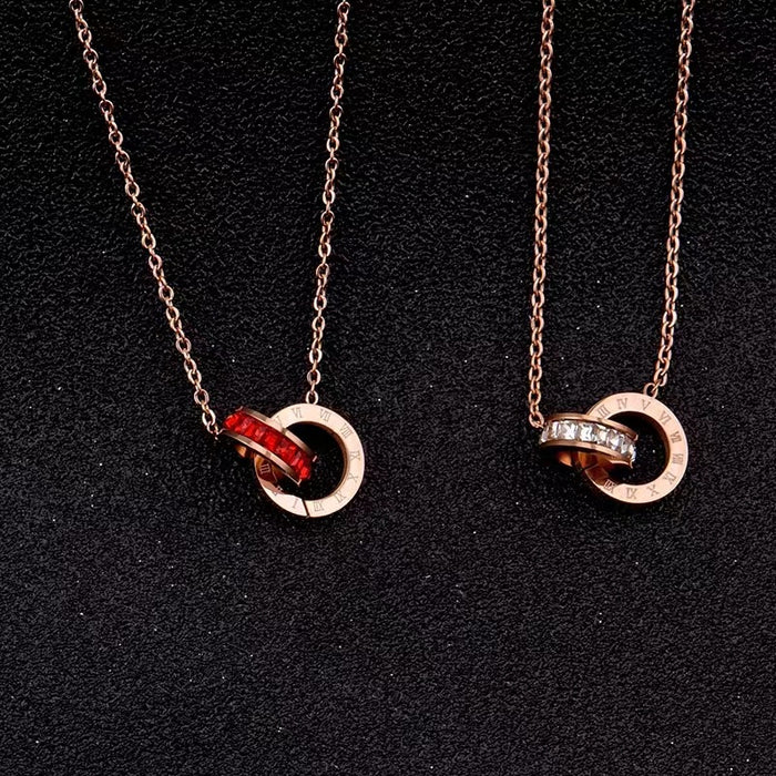 Wholesale Double Ring Necklace Collar Chain Design Sense Digital Neck Chain Steel Necklace